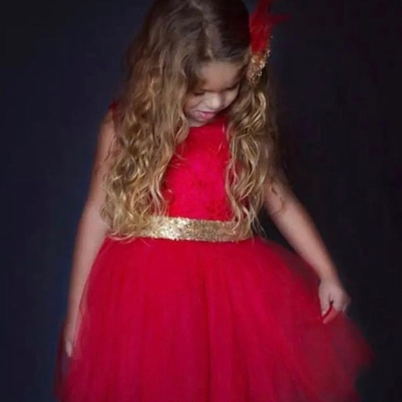 NWT Girls Red Formal Party Boutique Dress - Picture 2 of 8